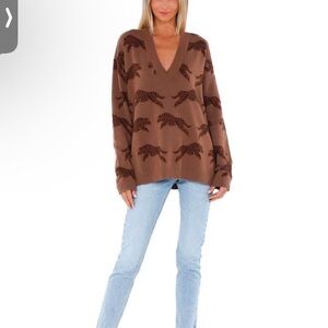 Show Me Your MuMu Brown Animal Print V-Neck Sweater